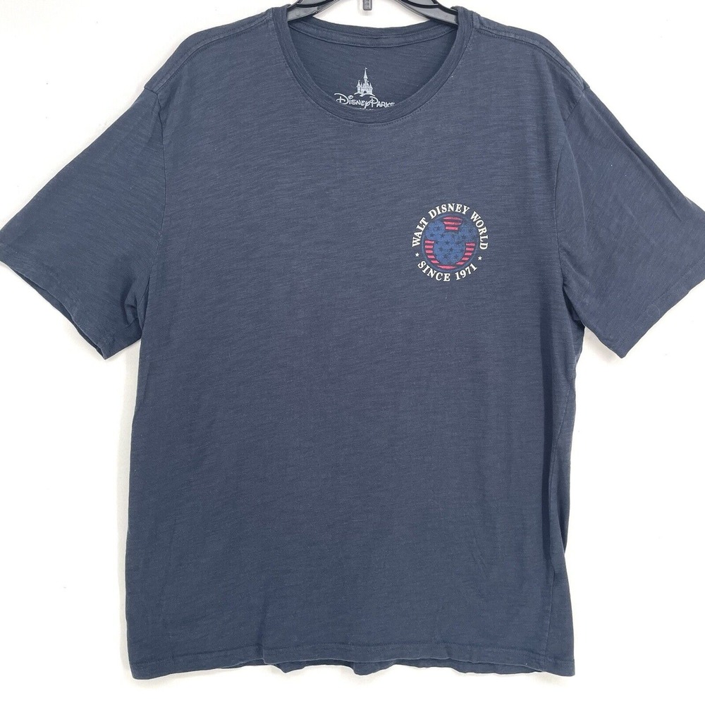 Walt Disney World Parks Mickey Flag T-Shirt Size Large Established in 1971 Blue